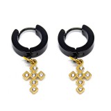 Maria King Arany színű nemesacél kristályos kereszt fülbevaló fekete akasztóval