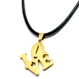 Maria King Arany színű nemesacél LOVE medál fekete bőr nyaklánccal