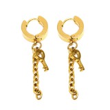 Maria King Arany színű nemesacél Szív Kulcs fülbevaló lánccal