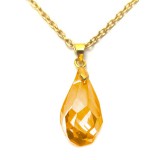 Maria King Aranysárga kristály csepp medál, választható arany vagy ezüst színű acél lánccal vagy bőr lánccal