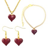 Maria King Bordó csillogó szív medál nyaklánc, fülbevaló és karkötő szett