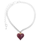 Maria King Bordó csillogó szíves ezüst színű karkötő