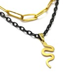 Maria King Dupla rozsdamentes acél nyaklánc arany-fekete színben, nemesacél kígyós medállal