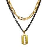 Maria King Dupla rozsdamentes acél nyaklánc arany-fekete színben, nemesacél penge medállal