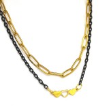 Maria King Dupla rozsdamentes acél nyaklánc arany-fekete színben, nemesacél Szív medállal