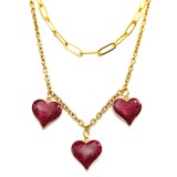 Maria King Dupla rozsdamentes acél nyaklánc arany színben, 3 csillogó szív medállal