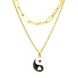 Maria King Dupla rozsdamentes acél nyaklánc arany színben, fekete-fehér jin-jang medállal