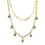 Maria King Dupla rozsdamentes acél nyaklánc arany színben, kék kristályos charmokkal