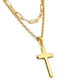 Maria King Dupla rozsdamentes acél nyaklánc arany színben, nagyméretű nemesacél kereszt medállal II.