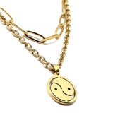 Maria King Dupla rozsdamentes acél nyaklánc arany színben, nemesacél jin-jang medállal