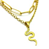 Maria King Dupla rozsdamentes acél nyaklánc arany színben, nemesacél kígyós medállal