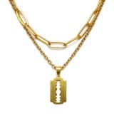 Maria King Dupla rozsdamentes acél nyaklánc arany színben, nemesacél penge medállal