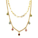 Maria King Dupla rozsdamentes acél nyaklánc arany színben, színes kristályos charmokkal