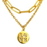 Maria King Dupla rozsdamentes acél nyaklánc arany színben, tappancs Love medállal