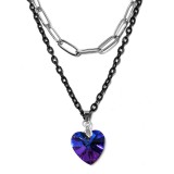 Maria King Dupla rozsdamentes acél nyaklánc ezüst-fekete színben, kék kristály szív medállal