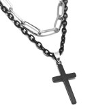 Maria King Dupla rozsdamentes acél nyaklánc ezüst-fekete színben, nemesacél kereszt medállal