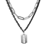 Maria King Dupla rozsdamentes acél nyaklánc ezüst-fekete színben, nemesacél penge medállal