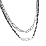 Maria King Dupla rozsdamentes acél nyaklánc ezüst-fekete színben, nemesacél Szív medállal