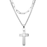 Maria King Dupla rozsdamentes acél nyaklánc ezüst színben, kereszt medállal