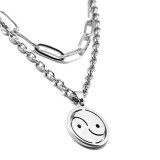 Maria King Dupla rozsdamentes acél nyaklánc ezüst színben, nemesacél jin-jang medállal