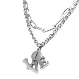 Maria King Dupla rozsdamentes acél nyaklánc ezüst színben, nemesacél LOVE medállal