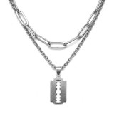 Maria King Dupla rozsdamentes acél nyaklánc ezüst színben, nemesacél penge medállal