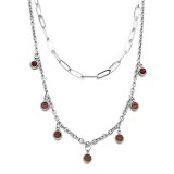 Maria King Dupla rozsdamentes acél nyaklánc ezüst színben, piros kristályos charmokkal