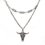 Maria King Dupla rozsdamentes acél nyaklánc ezüst színben, punk Állatkoponya medállal