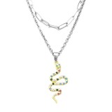 Maria King Dupla rozsdamentes acél nyaklánc ezüst színben, színes kígyós medállal