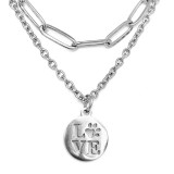 Maria King Dupla rozsdamentes acél nyaklánc ezüst színben, tappancs Love medállal