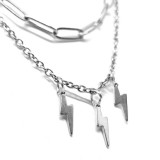 Maria King Dupla rozsdamentes acél nyaklánc ezüst színben, villám medálokkal