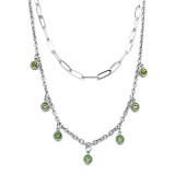 Maria King Dupla rozsdamentes acél nyaklánc ezüst színben, zöld kristályos charmokkal