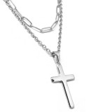 Maria King Dupla rozsdamentes acél nyaklánc, nagyméretű nemesacél kereszt medállal II.