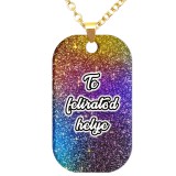 Maria King Egyedi feliratos, rozsdamentes fém dögcédula, liláspink-glitter színben (láncra vagy kulcstartóra)