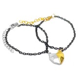 Maria King Ezüst és arany színű Mágneses Szív charmos fekete páros karkötő