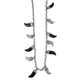 Maria King Ezüst-fekete uniszex, hosszú nyaklánc farkasfogas motívummal, 70 cm
