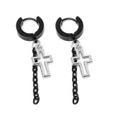 Maria King Ezüst színű áttört kereszt fülbevaló lánccal, fekete akasztóval