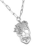 Maria King Ezüst színű Cukor koponya (Dia de los Muertos - Halottak napja) medál hosszú szemes nyaklánccal