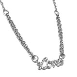 Maria King Ezüst színű kristályos Love felirat medál kétsoros nyaklánccal