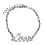 Maria King Ezüst színű kristályos Love feliratos rozsdamentes acél karkötő