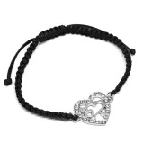 Maria King Ezüst színű kristályos Szív díszes makramé karkötő