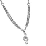 Maria King Ezüst színű kristályos Violinkulcs medál kétsoros nyaklánccal