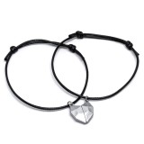 Maria King Ezüst színű Mágneses Szív charmos fekete páros zsinórszövet karkötő