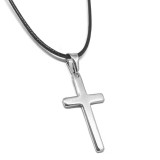 Maria King Ezüst színű Nemesacél nagyméretű Kereszt medál fekete bőr nyaklánccal II.