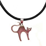 Maria King Ezüst színű Nyújtózó Cica medál fekete bőr nyaklánccal