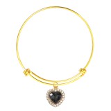 Maria King Fekete kristály szív charm arany színű nemesacél karperecen