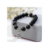 Maria King Fekete mesterséges opál karkötő, ezüst színű fém charmmal