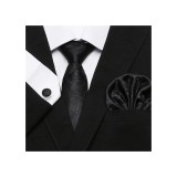 Maria King Fekete mintás nyakkendőszett mandzsettagombbal és díszzsebkendővel