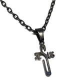 Maria King Fekete Nemesacél Kereszt/Jézus felirat medál fekete nyaklánccal