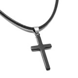 Maria King Fekete Nemesacél Kereszt medál fekete bőr nyaklánccal